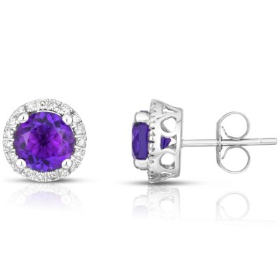 Round Amethyst Earrings with Diamonds in 14K White Gold - Sam's Club