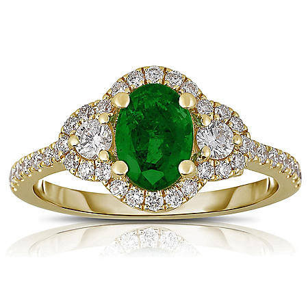 Oval Emerald Ring with Diamonds in 14K Yellow Gold - Sam's Club