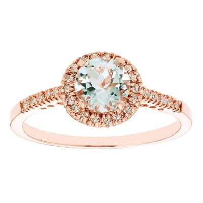 Aquamarine and 0.13CT. T.W. Diamond Ring in 14K Rose Gold