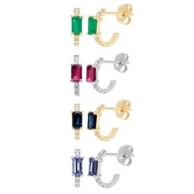 Emerald Cut Gemstone & 0.12 CT. TW Diamond Stud Earrings in 14K Gold