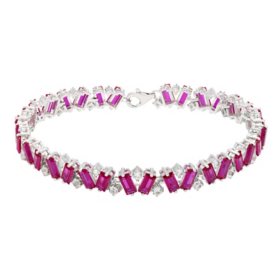 Baguette Lab Ruby & Round Lab White Sapphire Bracelet in Sterling Silver