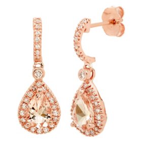  Morganite & 0.27 CT. T.W. Diamond Tear Drop Earrings in 14K Rose Gold		