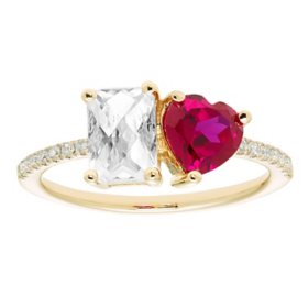 Lab Ruby & Lab White Sapphire Diamond Accent Ring in 14K Yellow Gold		