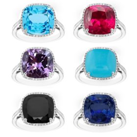 Cushion Cut Gemstone & 0.21 CT. T.W. Halo Diamond Ring in Sterling Silver		