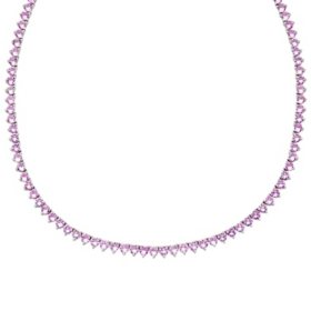 Round Cut Lab Created Pink Sapphire Tennis Necklace in Sterling Silver