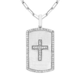 0.24 CT. T.W. Diamond Cross Dog Tag in Sterling Silver