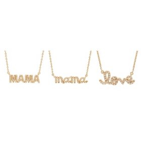 Round Cut Script Diamond Pendant Necklace in 14K Gold