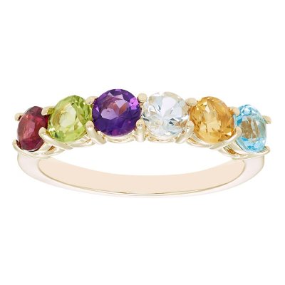 Multi Gemstone & Diamond Ring In 14K Yellow Gold