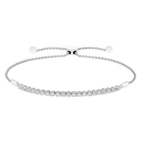 Sterling Silver and 0.27 CT. T.W. Diamond Tennis Style Bolo Bracelet