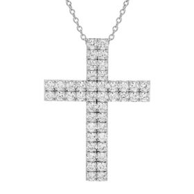 3.00 CT. T.W. Round Cut Diamond Cross Pendant Necklace in 14K Gold