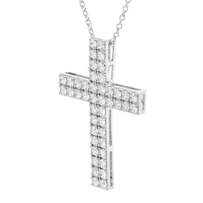 3.00 CT. T.W. Round Cut Diamond Cross Pendant Necklace in 14K Gold