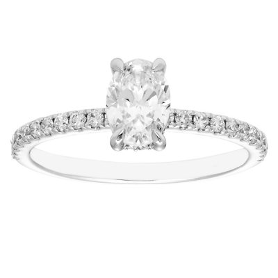 1.06 CT. T.W. Oval Diamond Engagement Ring in 14K White Gold, 8