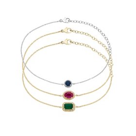 Genuine Precious Gemstone & Diamond Accent Bracelet in 14K Gold