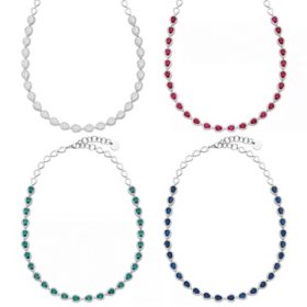Pear Cut Lab Created Gemstone Halo Tennis Necklace in Sterling Silver