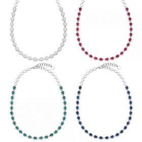 Pear Cut Lab Created Gemstone Halo Tennis Necklace in Sterling Silver