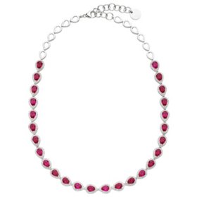 Pear Cut Lab Created Gemstone Halo Tennis Necklace in Sterling Silver