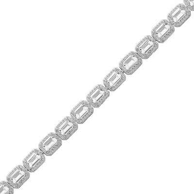 Attractive Lab Created Round Emerald Box popular Chain Bracelet, 14K White Gold/925 Sterling Silver Gift for Women