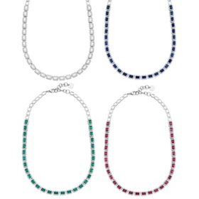 Emerald Cut Lab Created Gemstone Halo Tennis Necklace in Sterling Silver