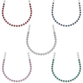 Lab Created Round Cut Sapphire Necklace in Sterling Silver