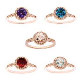 Round Cut Gemstone & 0.13 CT. T.W. Halo Diamond Ring in 14K Gold