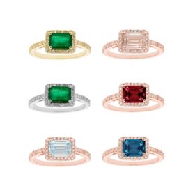 Emerald Cut Gemstone & 0.23 Halo Diamond Ring in 14K Gold