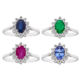 Oval Cut Gemstone & 0.23 CT. T.W. Diamond Halo Ring in 14K Gold