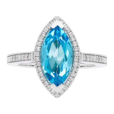 Marquise Cut Gemstone & .20 CT TW Diamond Ring in Sterling Silver- Blue Topaz, 5:- Blue Topaz, 10