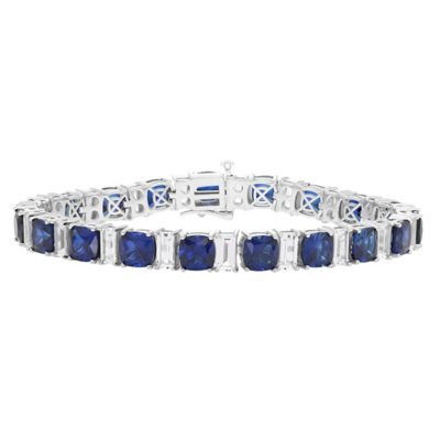 Cushion Cut Gemstone Bracelet in Sterling Silver - Lab Created Blue Sapphire:- Lab Created Blue Sapphire