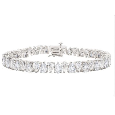 Pear Cut Gemstone Bracelet in Sterling Silver- Lab Created White Sapphire:- Lab Created White Sapphire
