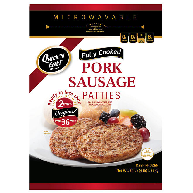 Quick'N Eat Fully Cooked Pork Sausage Patties (4 lb.)