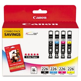 Canon CLI-226 Ink Tank Cartridge & Paper Pack, Black/Cyan/Magenta/Yellow (4 pk.)