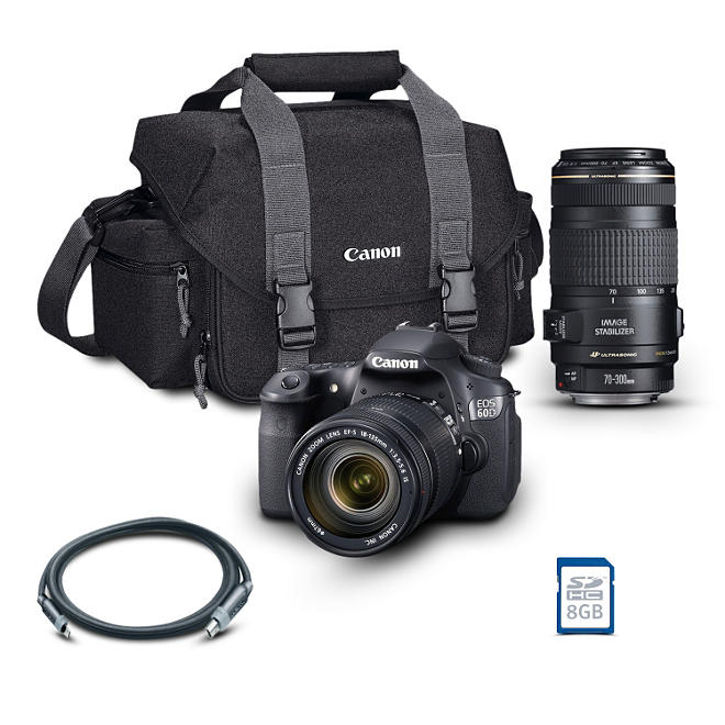 Canon EOS Rebel 60D DSLR Camera Bundle with 18-135mm Lens, 70-300mm Lens, 8GB SD Card, and Camera Bag