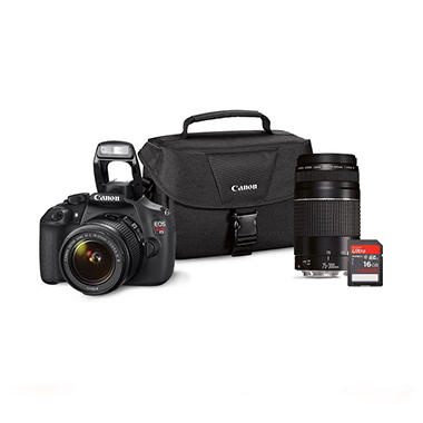 Canon T5 18MP Digital SLR Camera Bundle with 18-55mm IS Lens, 75-300mm Lens, 16GB SD Card, EOS 100ES DSLR Shoulder Bag