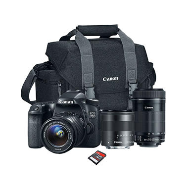 Canon EOS Rebel 70D 20.2MP Camera Bundle with 18-55 STM Lens, 55-250 STM Lens, Camera Bag, and 32GB SD Card