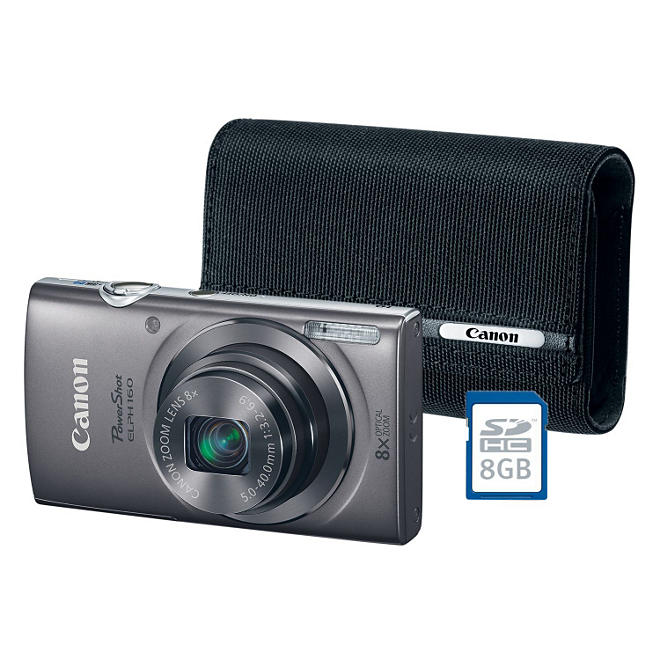 Canon PowerShot Elph160 Bundle with 20MP, 8x Optical Zoom, Camera Case and 8GB SDHC Card  