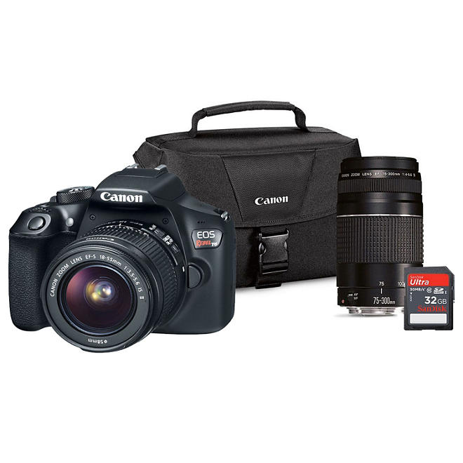 Canon EOS Rebel T6 DSLR Camera Lens Bundle with EF-S 18-55mm IS and EF75-300 III Lens