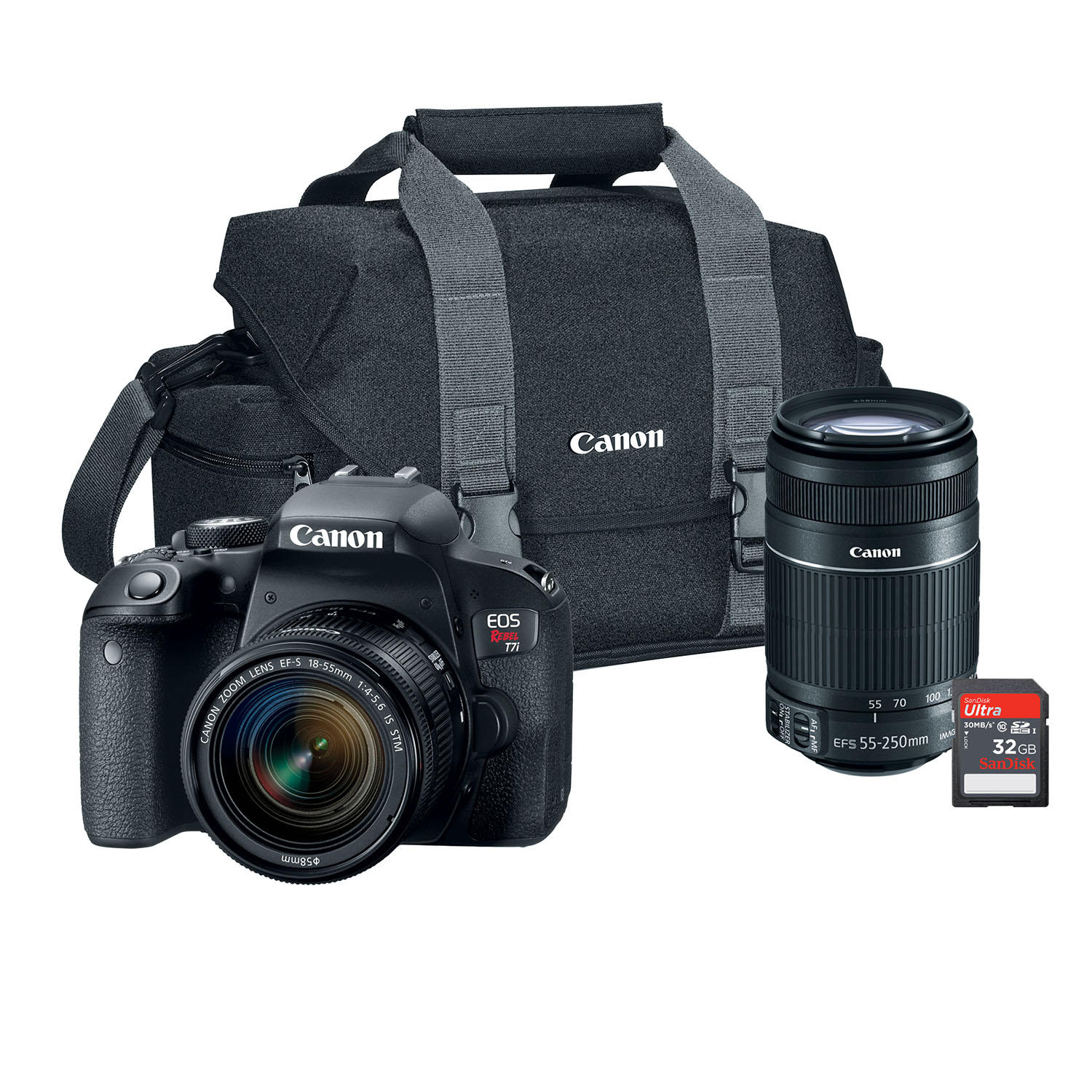 Canon EOS Rebel T7i 24.2MP Digital SLR Camera Bundle with EF-S 18-55mm STM Lens, 55-250mm Lens, 32GB SD Card, Camera Bag