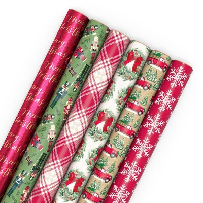 Christmas Wrapping Paper, Red with Gold Wreath Design, Premium Specialty  Paper