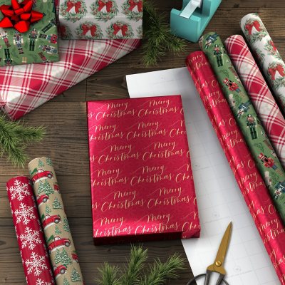  Hallmark Kraft Christmas Wrapping Paper Bundle - 6 Rolls in 3  Designs : Health & Household