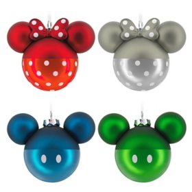 Hallmark Set of 4 Christmas Glass Ornaments - Disney Mickey and Minnie