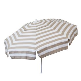 Italian 6-Ft. Umbrella, Acrylic Stripes, Khaki and White, Choice of Beach or Patio Pole