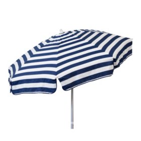 Italian 6-Ft. Umbrella, Acrylic Stripes, Navy and White, Choice of Beach or Patio Pole