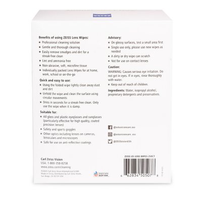 Zeiss Pre-Moistened Eyeglass Lens Cleaning Wipes (250 ct.)
