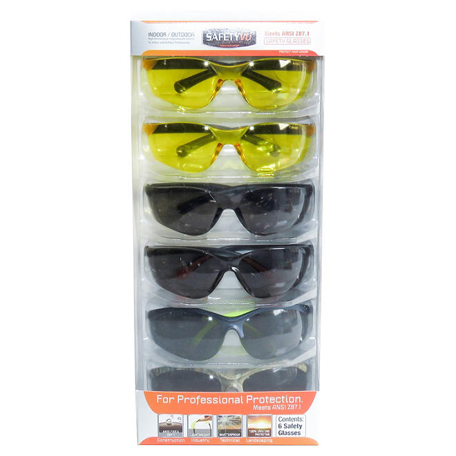 SafetyVU Safety Glasses, 4 Smoke and 2 Yellow (6 pk.)