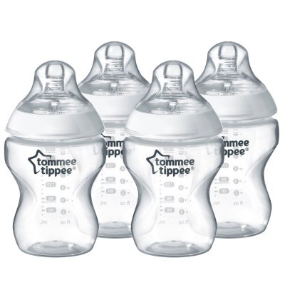 Tommee Tippee Anti-Colic Baby Bottles, Slow Flow Breast-Like Nipple and  Unique Anti-Colic Venting System, 9oz, 4 Count, Clear