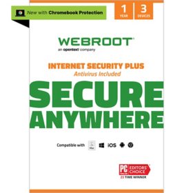 Webroot Internet Security Plus + Antivirus Software 3 Devices 1 Year PC/Mac