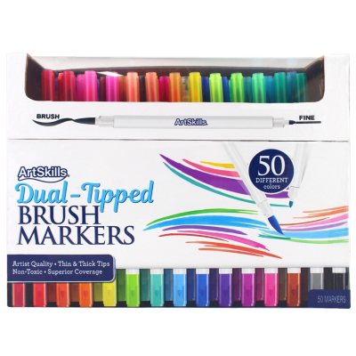 ArtSkills Premium Dual Tip Brush Marker Pen Set, 50 Colors - Sam's Club