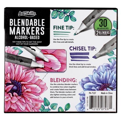 Alcohol-Based Marker Pen Kit w/ Brush & Chisel Tip, Carrying Case - 22