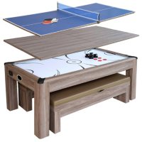 Driftwood 7' Air Hockey Table Combo Set with Benches