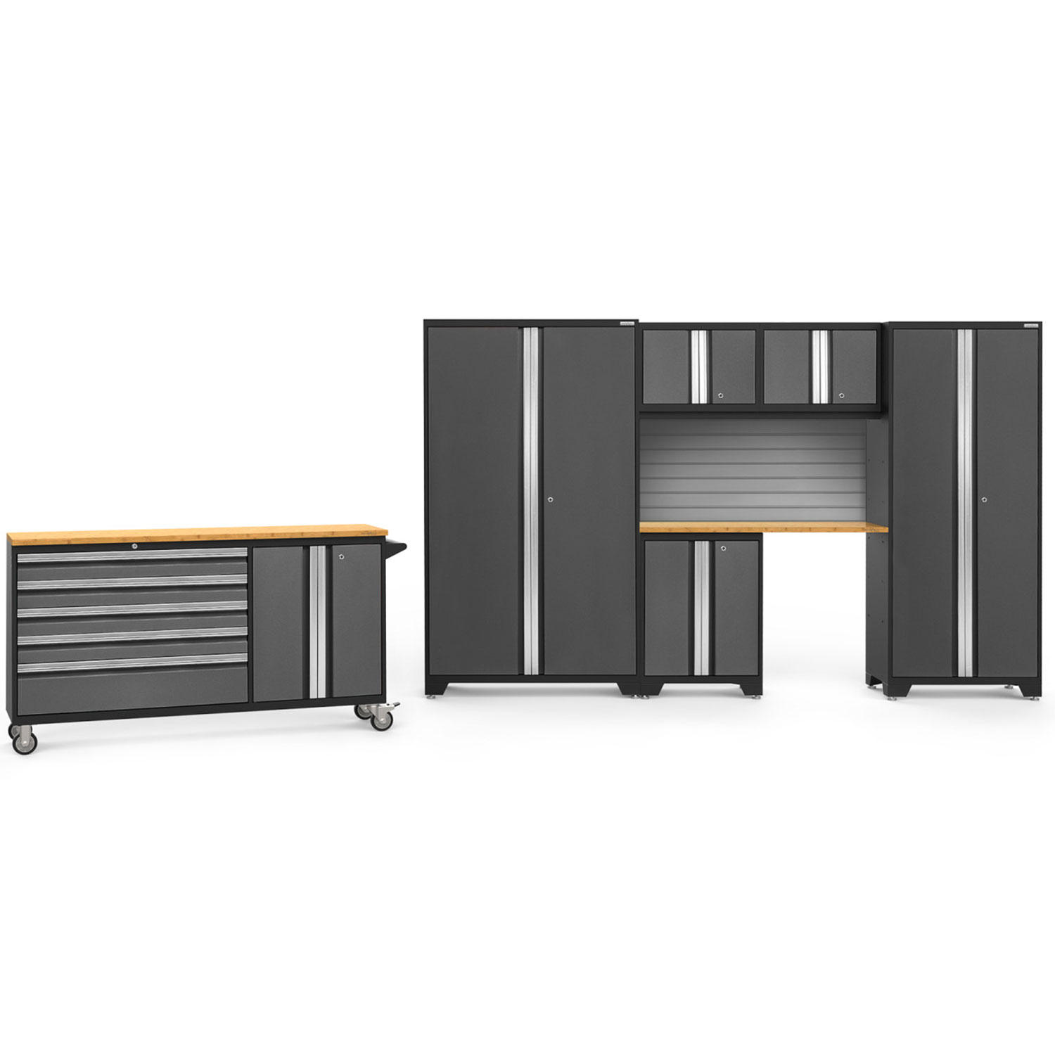 NewAge Products Bold 3.0 7-Piece Cabinet System with Slatwall Backsplash
